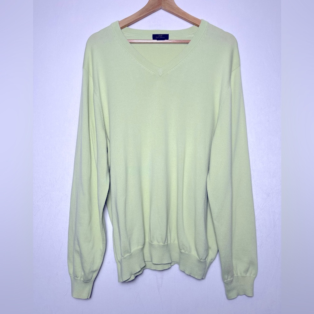 Brooks Brothers 346 Men’s Supima Cotton V Neck Sweater Large Green Preppy Golf - Picture 2 of 4